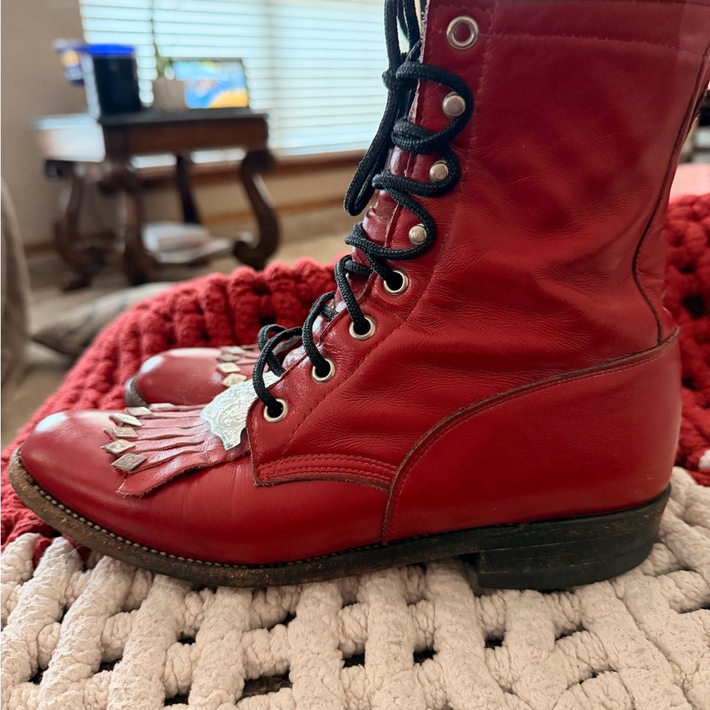 Justin Red Leather Boots - Picture 2 of 7